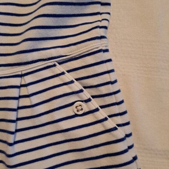 Janie and Jack girls size 6 white with blue stripe romper. Red shoulder bow - Picture 3 of 6